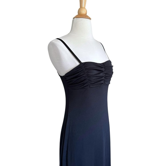 Vintage 90s Y2K La Belle Black Ruched Bust Asymmetrical Hem Slip Dress Size S - Picture 5 of 16